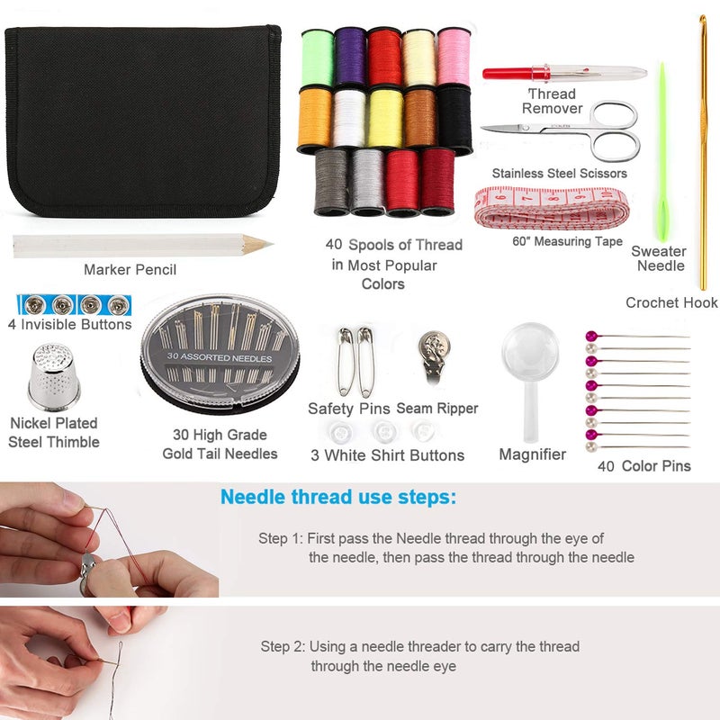 OKOMER Sewing Kit, Sewing Kit for Adults, Needle and Thread Kit, Travel Sewing Supplies, Large 128PCS, Basic, Beginner Sewing Kits, Contains Sewing Needles, Thread etc(L) - Image 2
